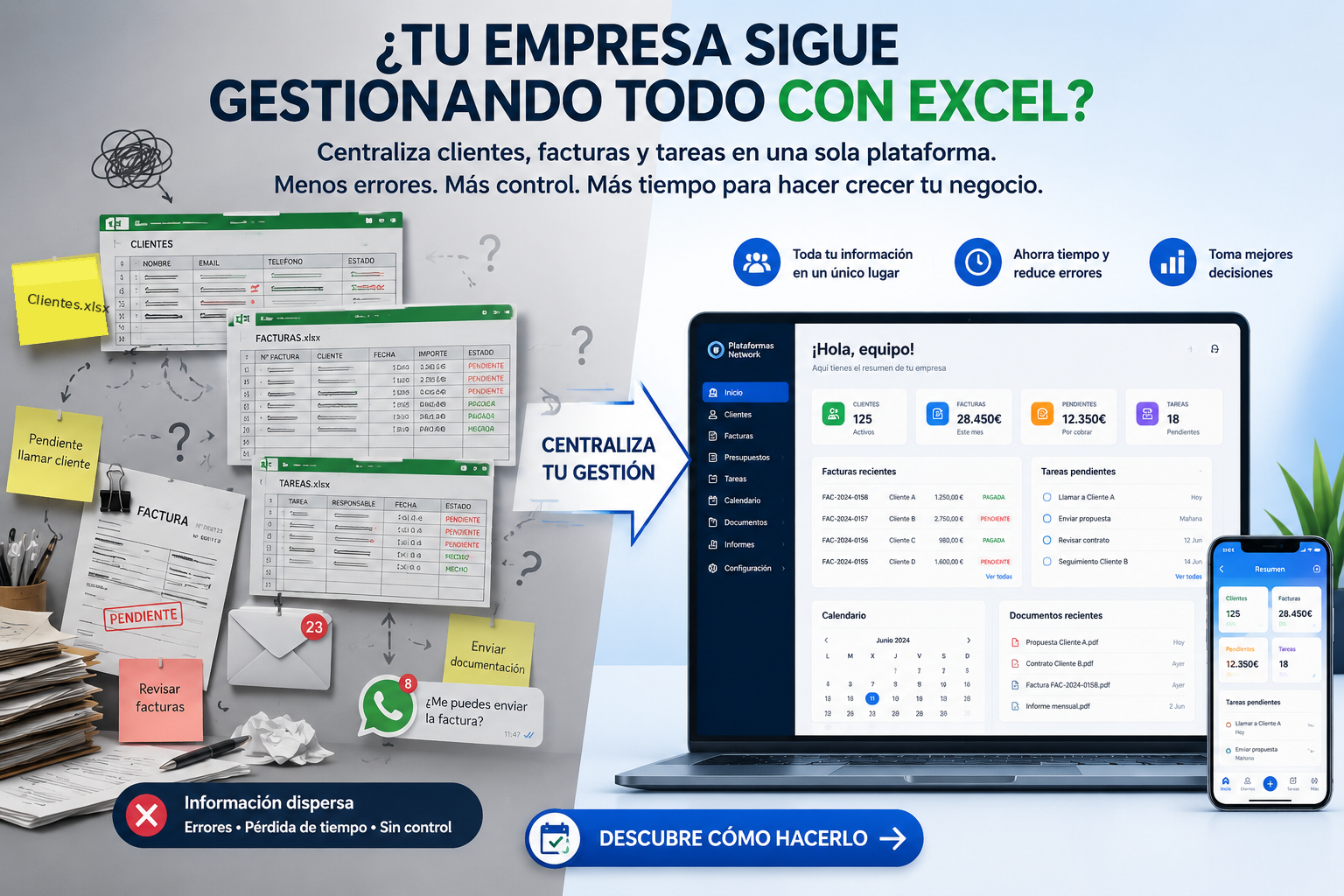 Centralizar clientes, facturas y tareas sin depender de Excel